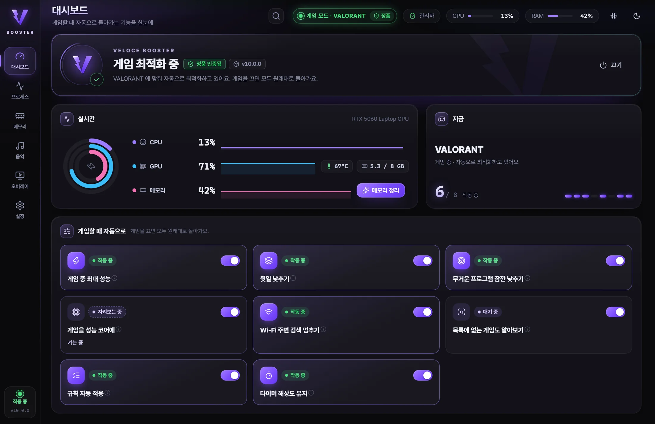 Veloce Booster dashboard — optimizing a game